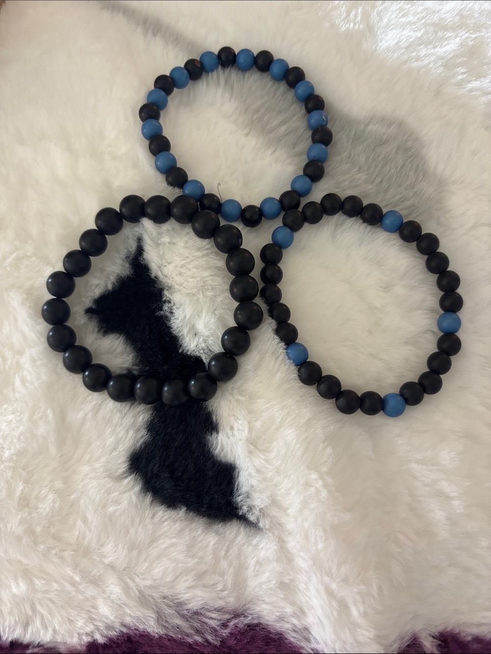 Black and Blue Beaded Stretch Bracelet Set - Women Jewelry